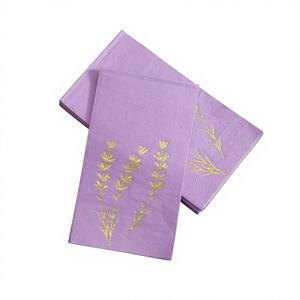 Serviette jetable en papier 2 plis, violet lavande, imprimée or, en pâte de bois vierge, pour les <span class=keywords><strong>invités</strong></span> de vos fêtes et événements - Product Image 1