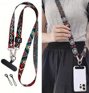Wholesale <b>Polyester</b> Retro Style Adjustable Phone <b>Lanyard</b> Strap with Hanging Chain Pattern Crossbody Phone Strap - Product Image 1