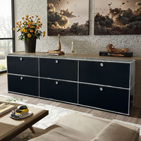 Meuble TV moderne en acier inoxydable KD à assembler - Armoire de salon et de bar extensible à 6 portes avec un design de rangement pratique