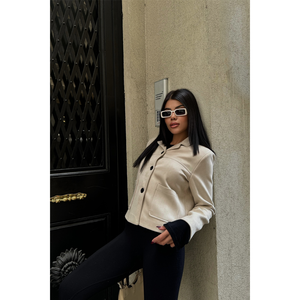 เสื้อแจ็คเก็ตหนังกลับสีหิน สไตล์มินิมอล แขนยาว สำหรับผู้หญิง ฤดูใบไม้ร่วง - Product Image 2