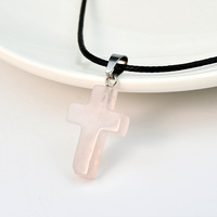 Collier pendentif en cuir naturel en forme de croix en pierre d'oeil de tigre et de turquoise pour femmes et hommes