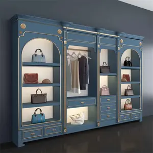 CIRI personalizado moda Boutique tienda de ropa decoraciones oro ropa estante de exhibición para tienda de ropa muebles