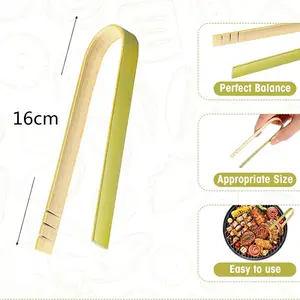 Wholesale Custom Food Grade Eco Friendly Kitchen Utensils Natural Bamboo Barbecue Bread Tongs Serving Clips U Shape 16cm Tongs