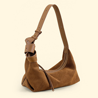Sac à bandoulière en daim de vachette véritable pour femme, style vintage, sac hobo souple, sac à main en cuir véritable, logo personnalisé, fabrication en usine