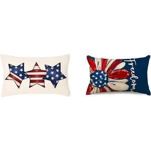 RABBUSOFA 4 juillet housses de coussin décoratives 12x20 pouces motifs floraux et géométriques portables pour une utilisation sur canapé au sol - Product Image 1