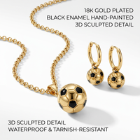 Conjunto de Joyería Deportivo con Collar y Pendientes de Aro de Acero Inoxidable Chapado en Oro de 18K, Resistente al Agua, para Hombres y Mujeres, Regalo para Fanáticos del Fútbol