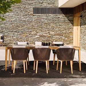 Modern Teak Wood Rope Woven Outdoor Furniture Set Waterproof UV Resistant Patio Sofa <b>Dining</b> <b>Table</b> Chair Daybed <b>Bar</b> Stool - Product Image 2