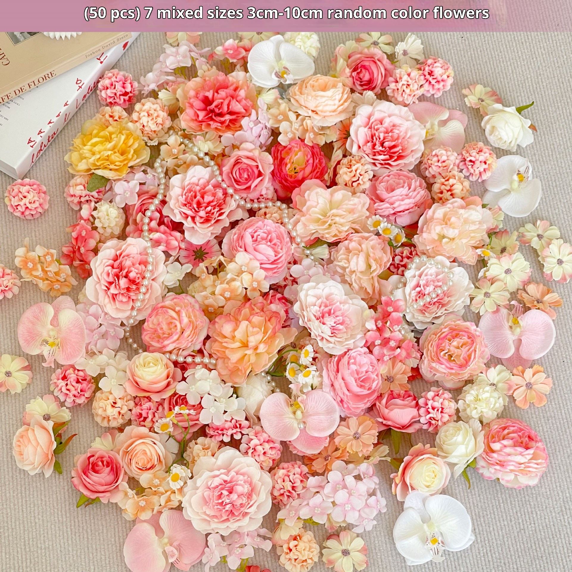 ดอกไม้ผสม 50 ดอก ขนาดใหญ่ กลาง และเล็ก 3 ซม.-10 ซม