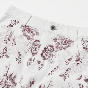 Pantalones vaqueros anchos blancos vintage <span class=keywords><strong>para</strong></span> <span class=keywords><strong>hombre</strong></span> Wangsheng con bordado floral burdeos en toda la prenda, ajuste holgado, estilo desgastado y resistente, pantalones ligeros. - Product Image 5