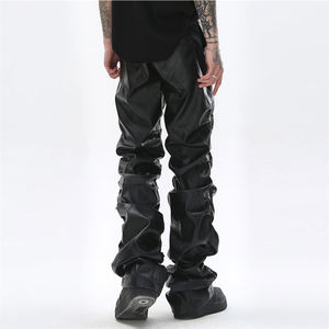 Calça de couro escuro Cyberpunk nicho Design brilhante Ruched falso masculino - Product Image 3