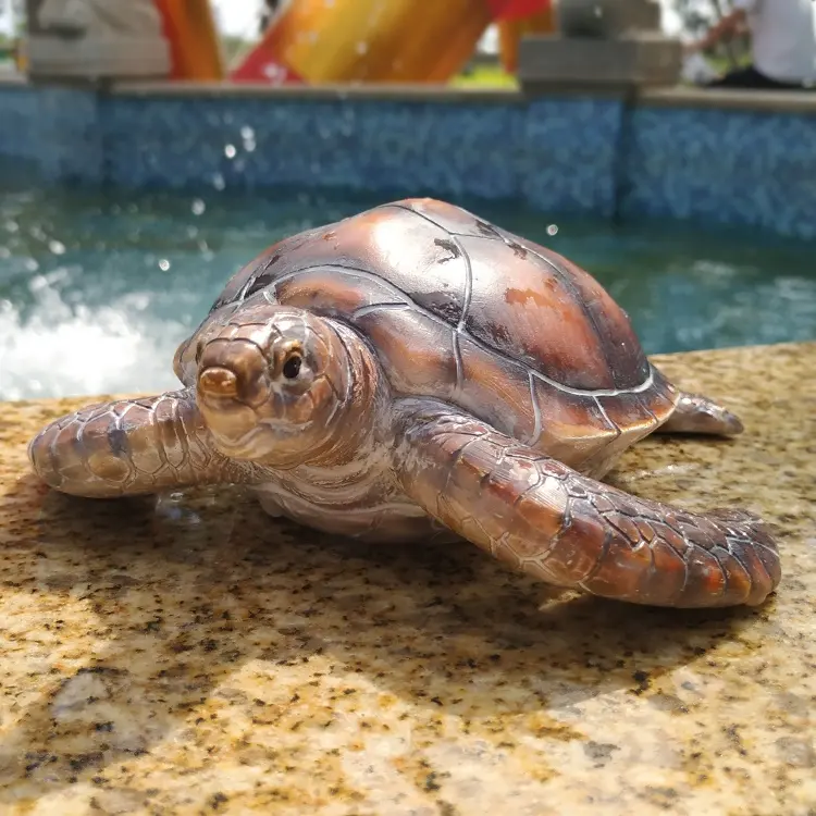 Tortuga de resina de tamaño natural hecha a mano para decoración de jardín, estatuilla de tortuga de resina decorativa al por mayor para playa