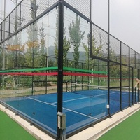 Terrain de padel panoramique JSMC le plus vendu, 20m*10m, gazon artificiel, tubes en acier galvanisé, équipement vert/noir/bleu