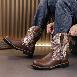 Bottines de cowboy pour homme en cuir PU légères et confortables avec fermeture éclair pour l'automne - Product Image 3