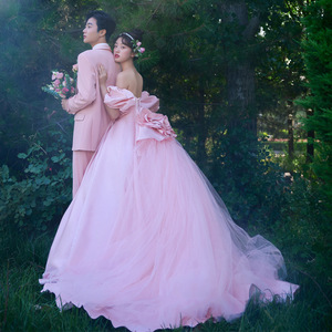 Pink Ball Gown Wedding Dress Sweetheart Neckline Empire Waist Tulle Fabric For Outdoor Studio Photography Elegant Youthful Style - Product Image 4