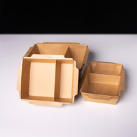 Op maat bedrukte milieuvriendelijke kraftpapieren lunchbox met matte laminatie, dubbele compartimenten, geschikt voor sushi, noedels en kauwgomverpakkingen