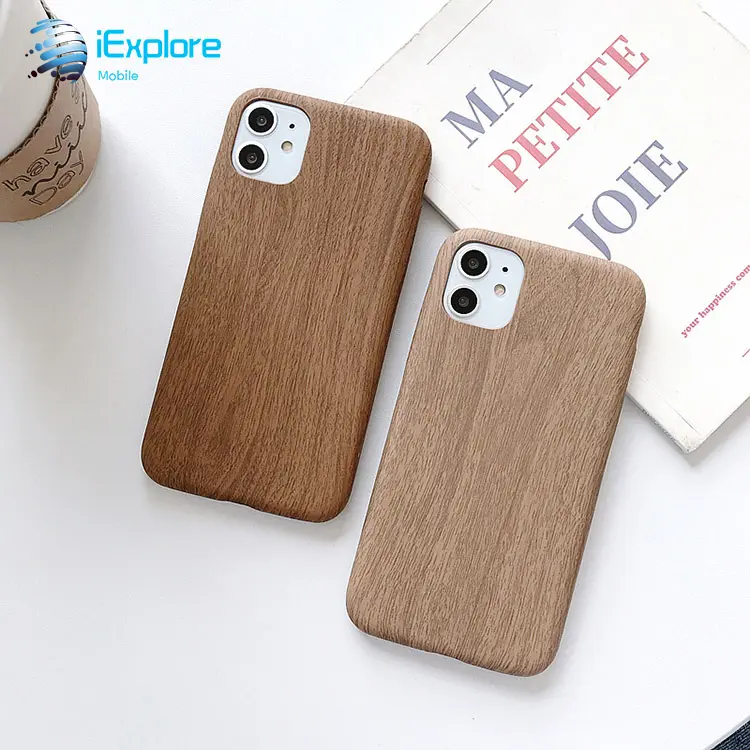 IExplore-funda de teléfono de cuero sintético con diseño de madera para iPhone 11 PRO MAX Samsung Note 10 S20 plus S20 ultra