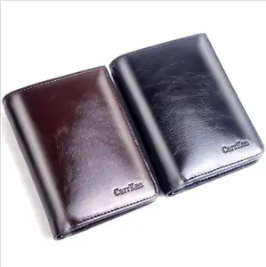 Gardenken Dompet Desainer Pria, Dompet Kulit PU Lilin Minyak Coklat, Risleting, Dompet Pengait Kulit PU