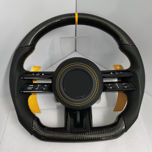 Volant <span class=keywords><strong>AMG</strong></span> en fibre de carbone brillante pour toutes les Mercedes-Benz avec palettes de changement de vitesse en carbone jaune agrandies – Ensemble volant - Product Image 1