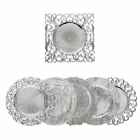 Assiettes de présentation rondes de luxe vintage transparentes noires de 13 pouces en plastique doré et argenté pour mariages et dîners