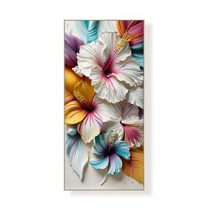 Grande fleur blanche 3D art mural <span class=keywords><strong>peinture</strong></span> à l'huile sur toile avec <span class=keywords><strong>couteau</strong></span> à texture florale acrylique décoration murale florale socle de support en coton - Product Image 1