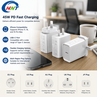 Chargeur USB-C GaN 45W HNT avec charge rapide PD3.0 PPS, protection OTP et contre les courts-circuits, adaptateur ETL PSE pour téléphones et tablettes