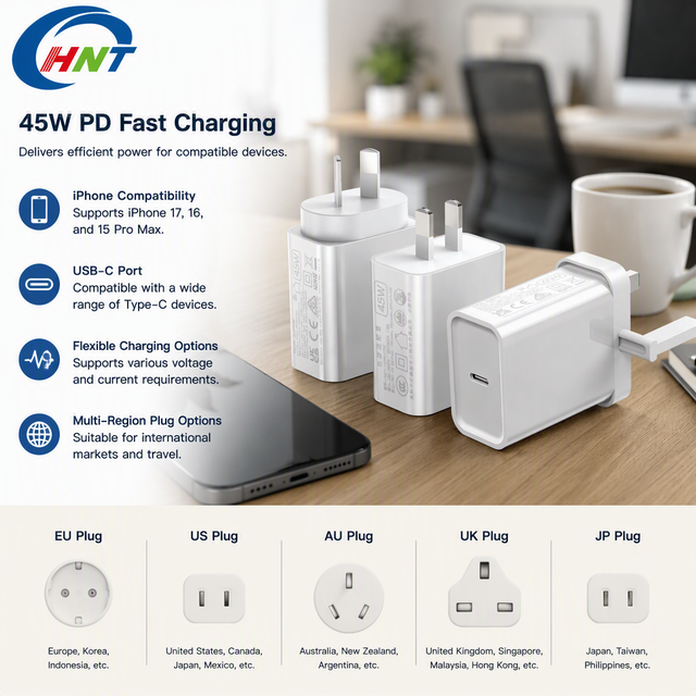 HNT 45W GaN USB-C Charger with PD3.0 PPS Fast Charging, OTP and Short-Circuit Protection, ETL PSE Adapter for Phones and Tablets