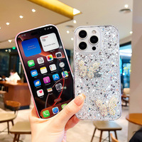 Étui de téléphone portable imperméable en TPU époxy brillant avec strass multicolores en cristal 3D, design papillon luxueux