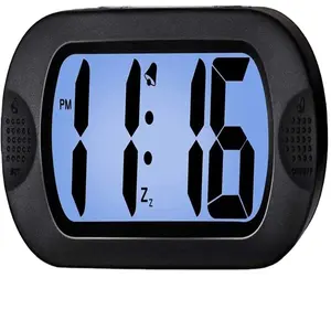 Venta al por mayor reloj de alarma brillo ajustable-Reloj electrónico con pantalla LCD, grande, Digital, con funda de silicona, funciona con batería, negro