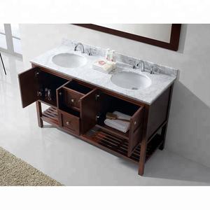 Europa 72 Pulgadas de ancho <span class=keywords><strong>Espresso</strong></span> mancha doble fregadero de madera maciza tocador de baño con estantes de toallas - Product Image 2