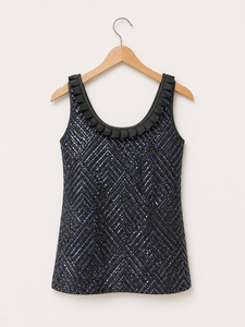 Quality Assured <b>Black</b> <b>Sequin</b> Sleeveless <b>Top</b> Elegant Party Fashion <b>Tank</b> <b>Top</b> with Ruffle Neck Designed For Women Wear - Product Image 3