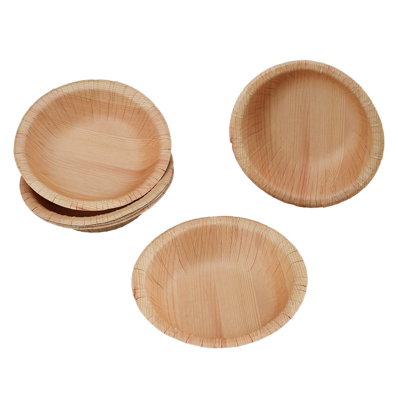 Ready Bulk Wood Grain Pattern Design 200 Pack Eco Friendly Heavy-Duty Round Disposable Salad Fruit Paper Bowls