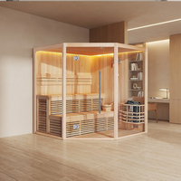 Sauna d'angle intérieur traditionnel sur mesure en cèdre canadien pour 4 personnes avec poêle électrique en promotion