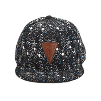 Zwarte splatter paint print SUPER ME leren patch flat brim snapback pet hiphop baseball cap