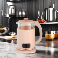 Bouilloire Électrique en Verre Sans Fil à Double Paroi Anti-Brûlure 1,5 L 1500 W avec Contrôle de Température et Arrêt Automatique, Protection Contre l'Ébullition à Sec, pour Usage Domestique