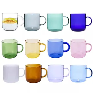 أكواب زجاجية للقهوة وللشرب ملونة بألوان واضحة من البورسليكات عالية الجودة مخصصة