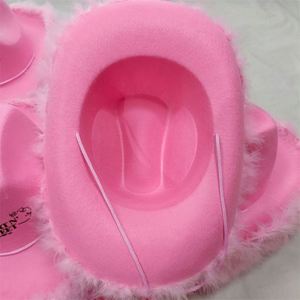 Sombrero de Vaquera con Plumas Rosas, Fieltro de Poliéster, Impresión de Logotipo Personalizada, Sombreros de Vaquero - Product Image 6