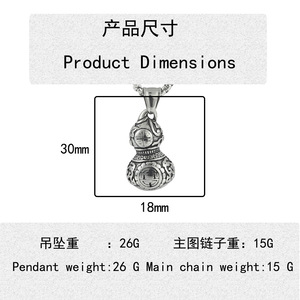 Yunnique – collier unisexe avec pendentif gourde en acier inoxydable, design avec symbole chinois, 19008 - Product Image 2