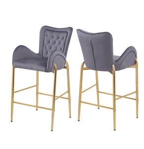 Juego de 2 Sillas de Bar Ajustables en Altura con Patas Doradas y Reposapiés, Sillas de Terciopelo con Brazos para Comedor y Sala de Estar - Product Image 3