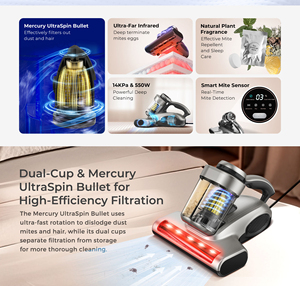 Aspirapolvere per Materassi Anti-allergeni con Luce UV-C, Tecnologia di Riscaldamento Avanzata, Aspirazione 15Kpa, 550W, Portatile, 240min di Autonomia - Product Image 3