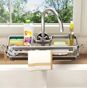 Support de robinet en acier au carbone peu encombrant sans perceuse organisateur d'évier de cuisine pour le stockage de brosse à savon éponge - Product Image 6