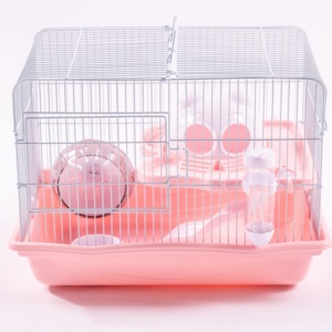 Pink Rectangular Steel Wire Small Hamster Cage with Plastic Tray and Accessory - Product Image 4