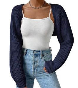 Nouveau Haut Court en Maille Côtelée Balletcore à Manches Raglan Longues et Gilet Boléro Ouvert pour Femme, Vêtements Décontractés d'Automne au <span class=keywords><strong>Crochet</strong></span> - Product Image 3