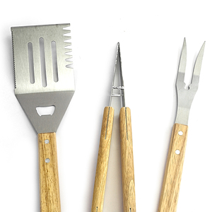 Herramientas de parrilla de barbacoa de acero inoxidable, Juego de 3, incluye tenedores, <span class=keywords><strong>pinzas</strong></span> giratorias con mango de madera para asar, accesorios de cocina - Product Image 5