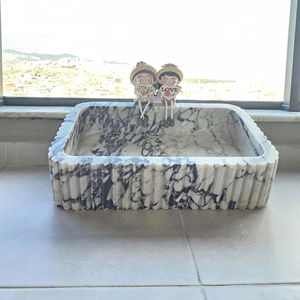 Calacatta sculpté à la main Viola marbre évier côtelé luxe navire bol moderne salle de bain vanité bassin prix d'usine - Product Image 2