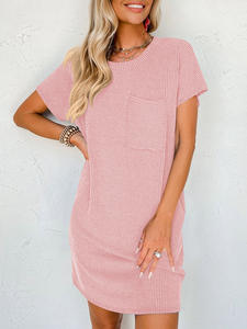 2025 <b>Summer</b> Casual Breathable Twisted Stripe <b>Dress</b> Short <b>Sleeve</b> T-shirt <b>Dress</b> <b>With</b> Pocket - Product Image 4