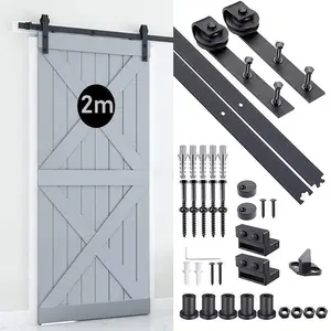 Puerta de Granero corredera negra con kit de herrajes para herrajes de puerta de Granero corredera de madera de estilo antiguo de aluminio