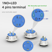 Bouton-poussoir momentané étanche IP67 12 mm 16 mm 19 mm avec anneau lumineux LED en acier inoxydable 12 V pour fauteuil roulant électrique