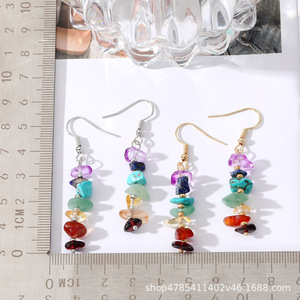 Boucles d'oreilles pendantes longues à pampilles en pierres colorées, bijoux de fête multicolores, boucles d'oreilles tendance - Product Image 2