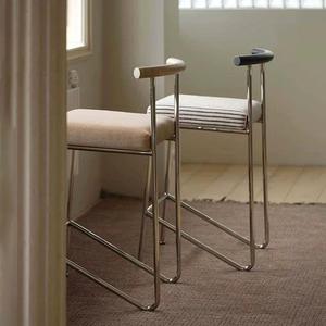 Chaise de salle à manger rembourrée de style minimaliste moderne, avec structure en acier inoxydable, hauteur de bar, pour salon - Product Image 5