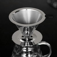 Filtro de café de acero inoxidable 304 reutilizable sin papel de grado alimenticio al por mayor con doble capa de malla y asa